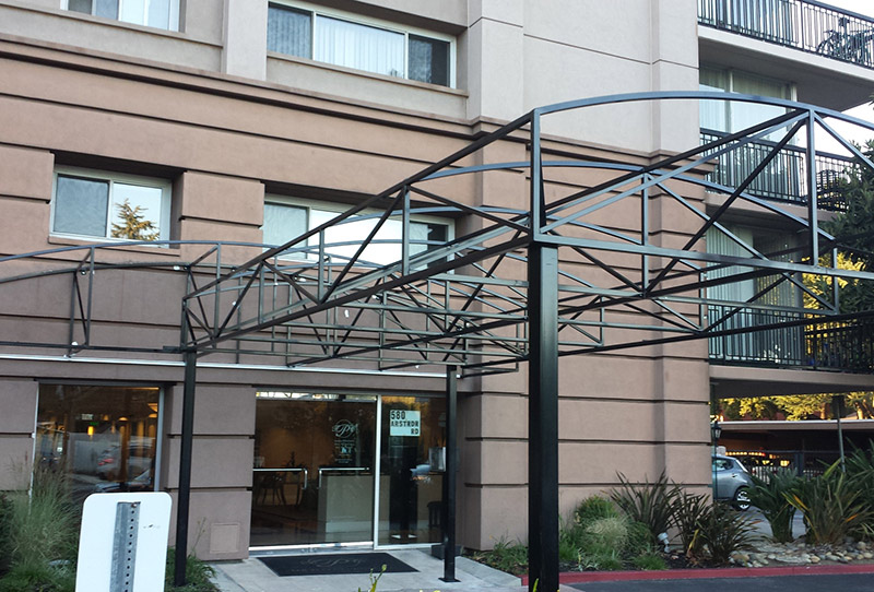 Massive awning installation by Marketshare at Tan Plaza, Palo Alto, CA
