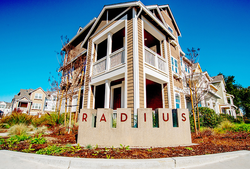 Radius- Mountain View CA, monument sign by Marketshare, sales environments and signage for new home builders